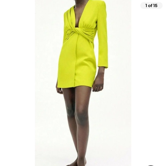 NWT Zara Limited Edition Lime Draped Blazer Mini Dress size XL